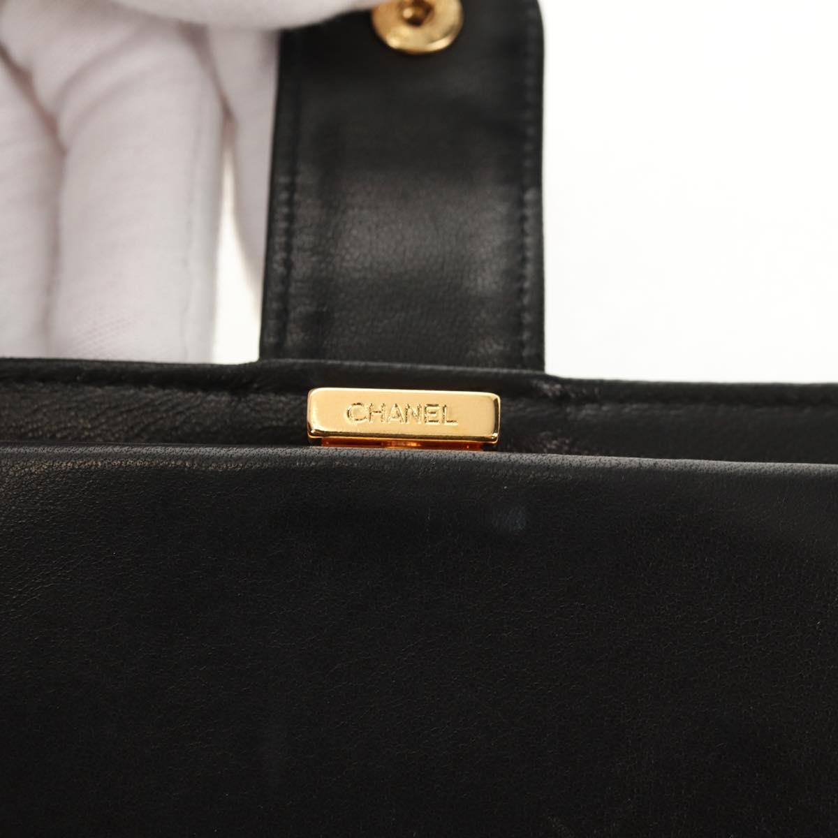 CHANEL Long Wallet Lamb Skin Black Gold CC Auth am9207V
