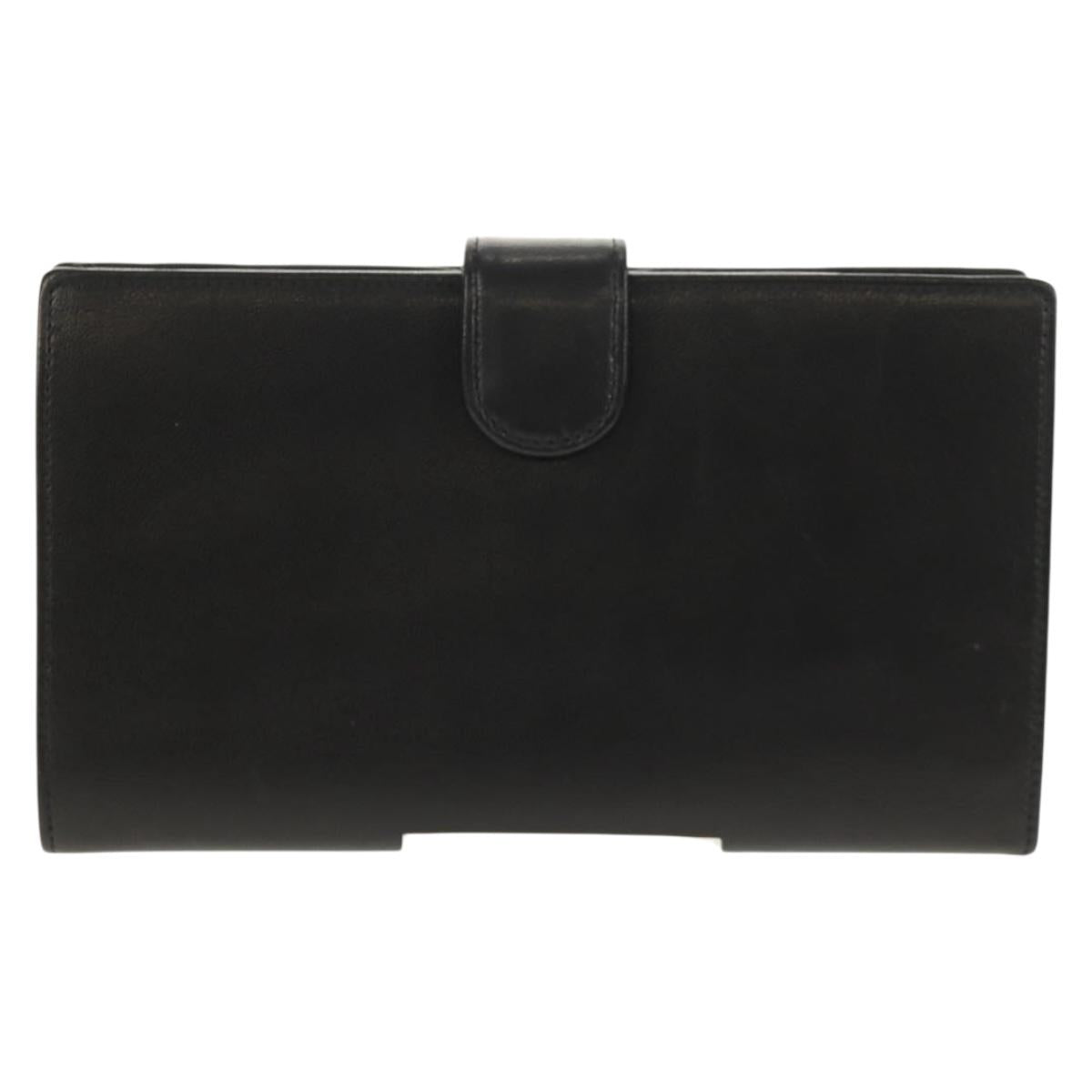 CHANEL Long Wallet Lamb Skin Black Gold CC Auth am9207V