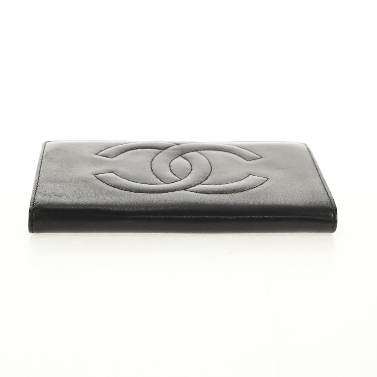 CHANEL Long Wallet Lamb Skin Black Gold CC Auth am9207V