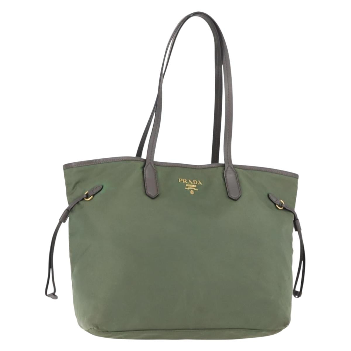 PRADA Tote Bag Nylon Khaki Gold Auth am9209