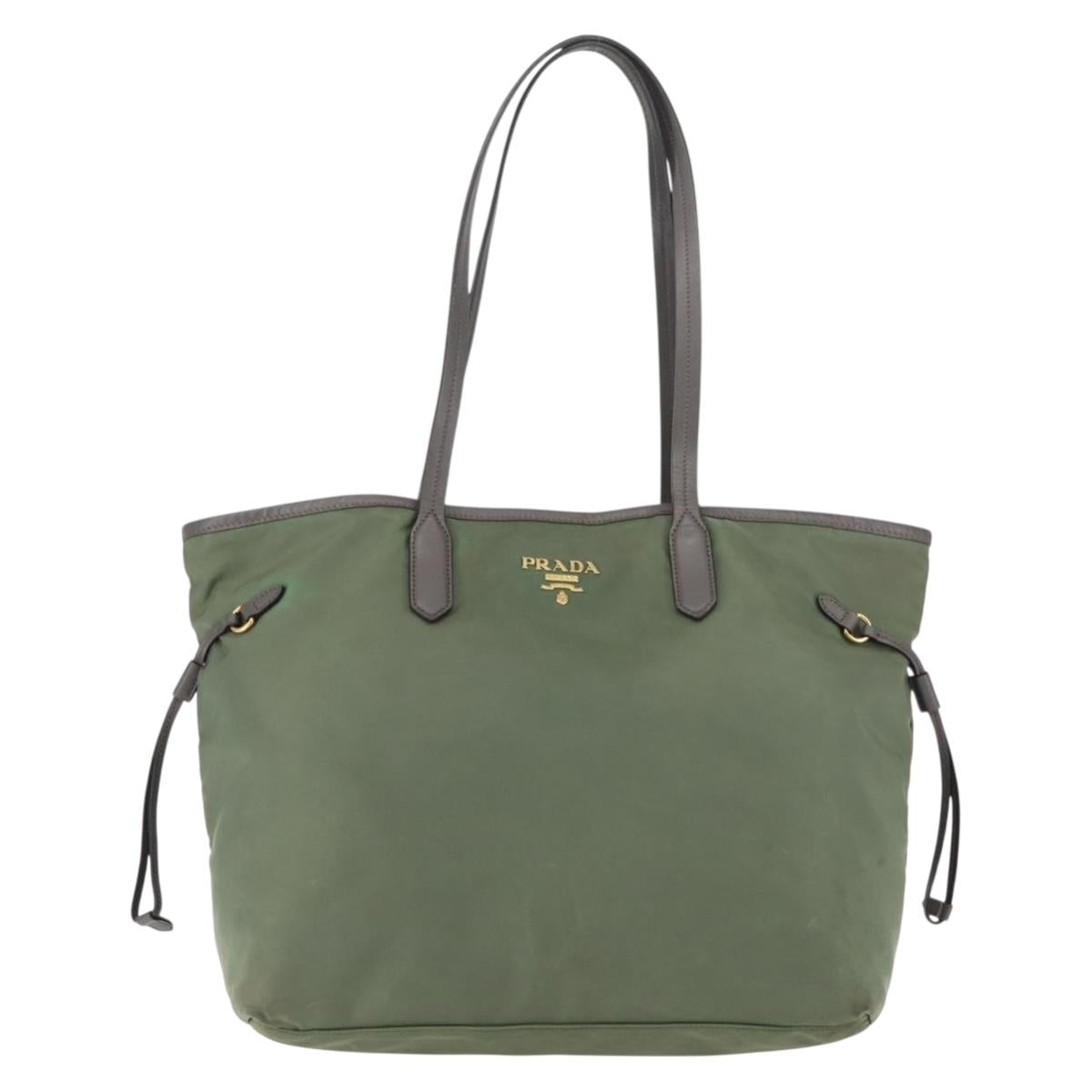 PRADA Tote Bag Nylon Khaki Gold Auth am9209