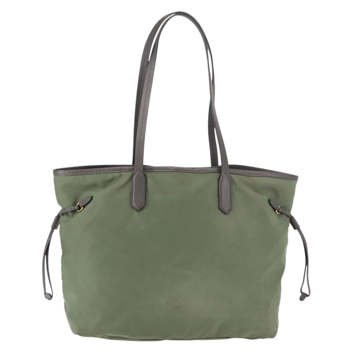 PRADA Tote Bag Nylon Khaki Gold Auth am9209