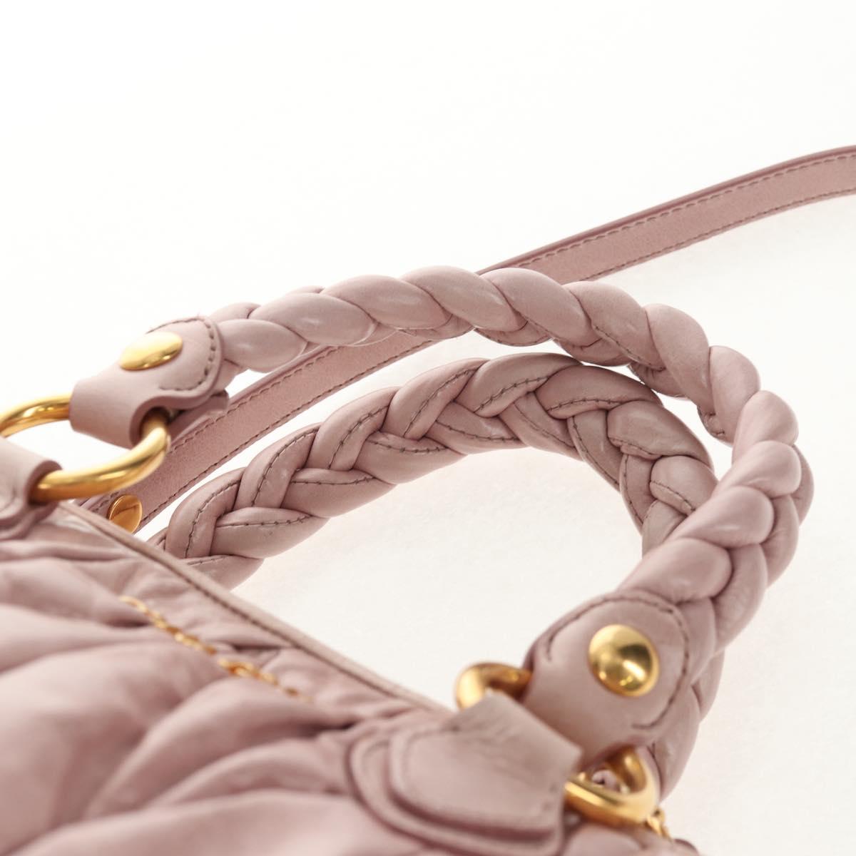 Miu Miu Matelasse Hand Bag Leather 2way Pink Gold Auth am9210V