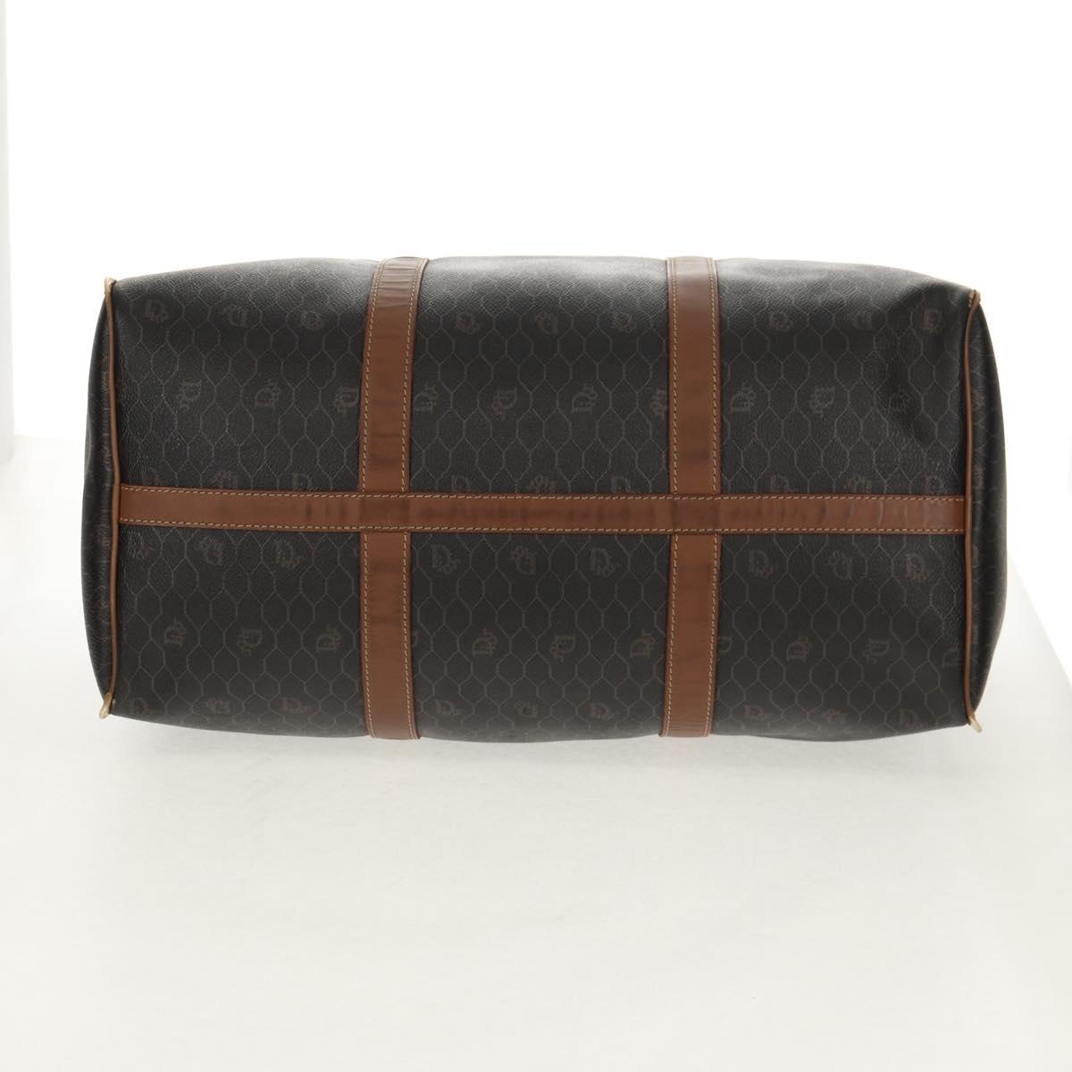 Christian Dior Honeycomb Canvas Boston Bag PVC Black Gold Auth am9211