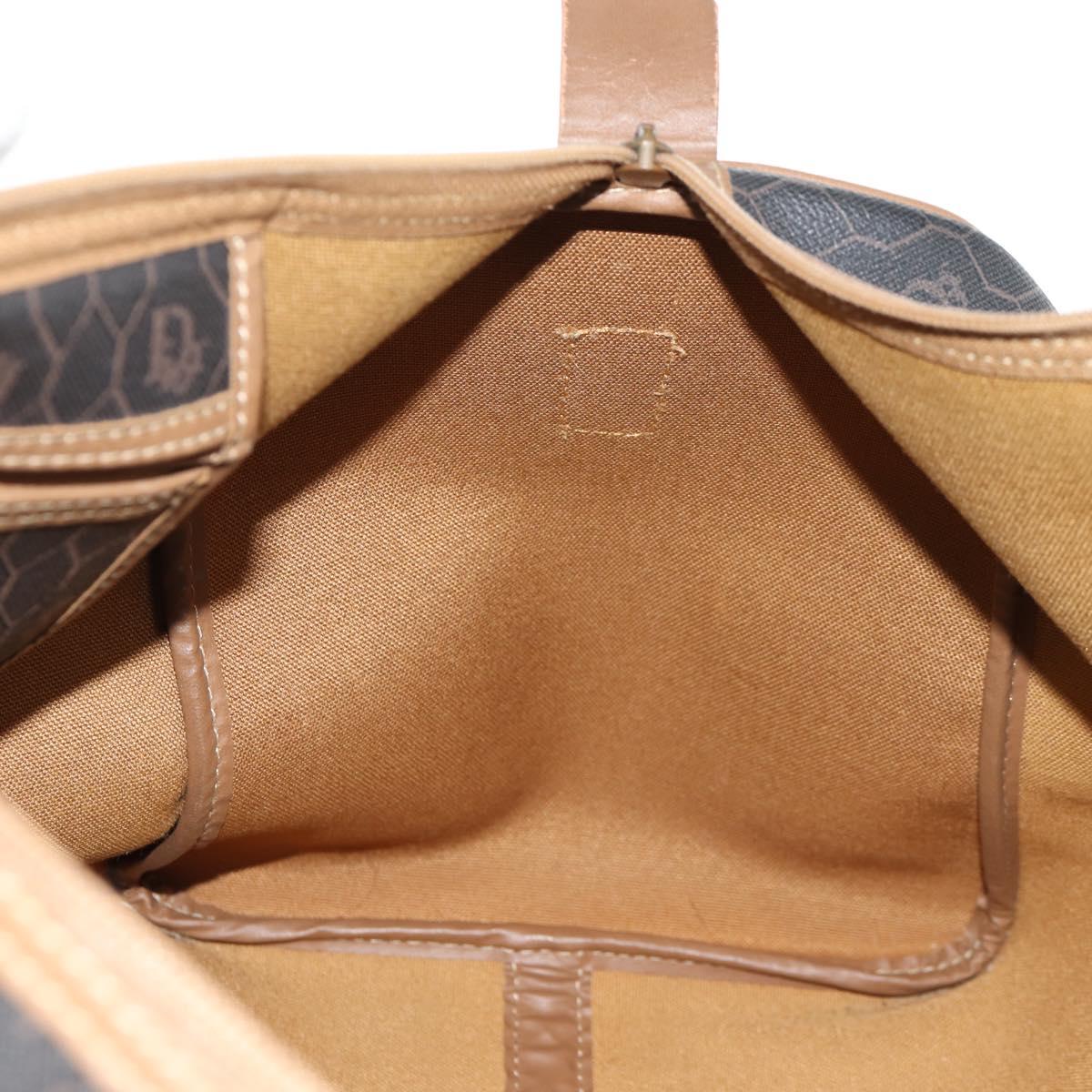 Christian Dior Honeycomb Canvas Boston Bag PVC Black Gold Auth am9211