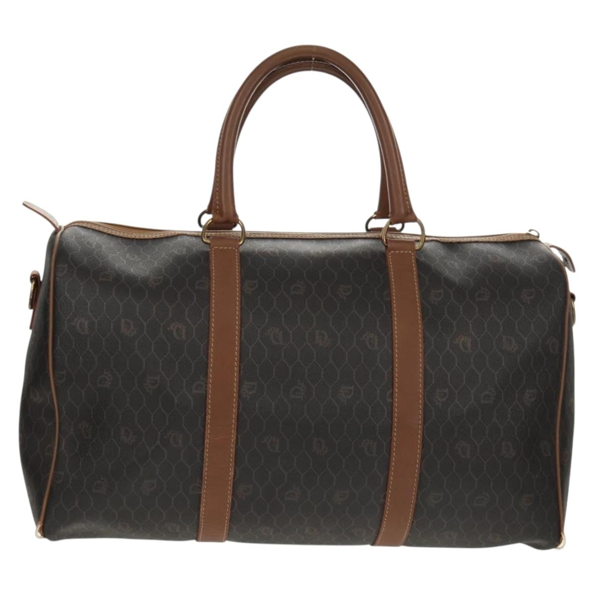 Christian Dior Honeycomb Canvas Boston Bag PVC Black Gold Auth am9211