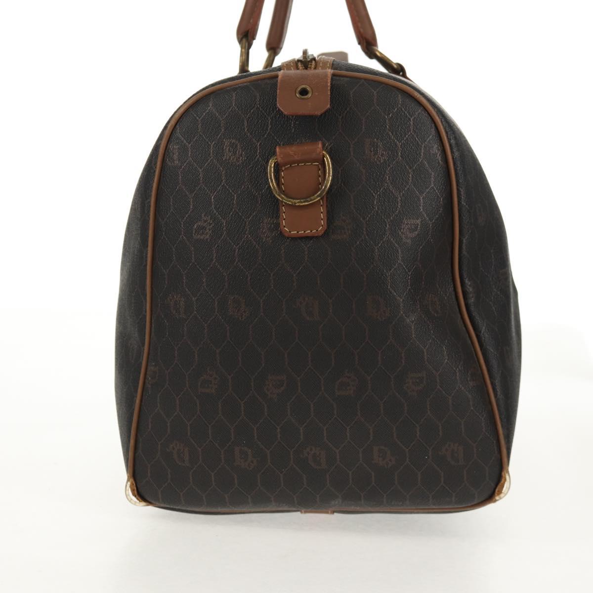 Christian Dior Honeycomb Canvas Boston Bag PVC Black Gold Auth am9211