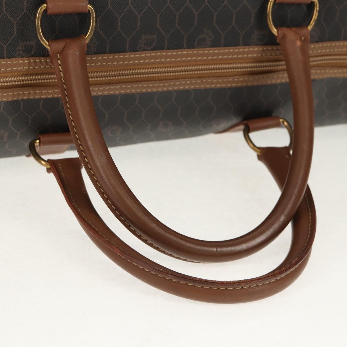 Christian Dior Honeycomb Canvas Boston Bag PVC Black Gold Auth am9211