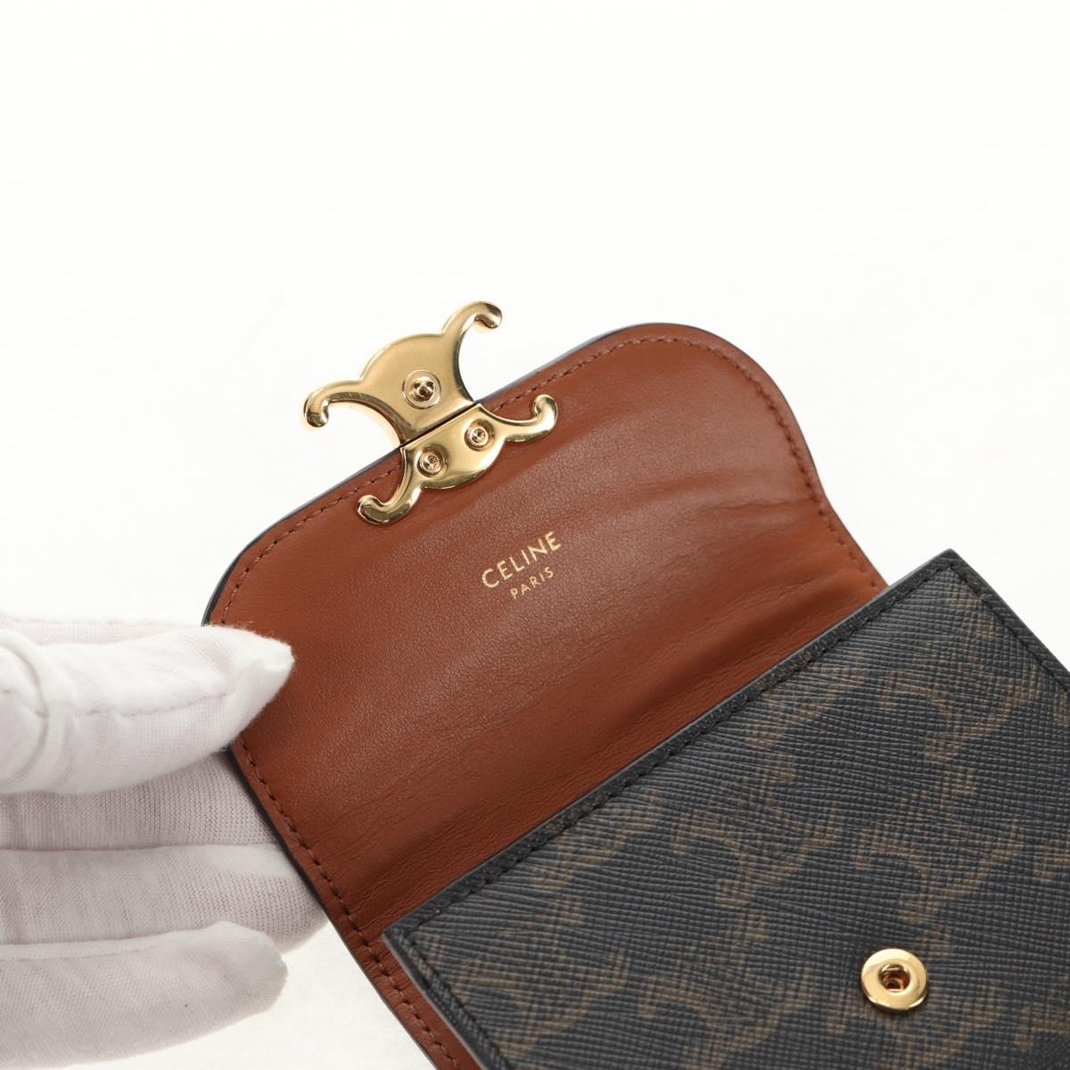 CELINE Triomphe Compact Wallet PVC Black Auth am9212M