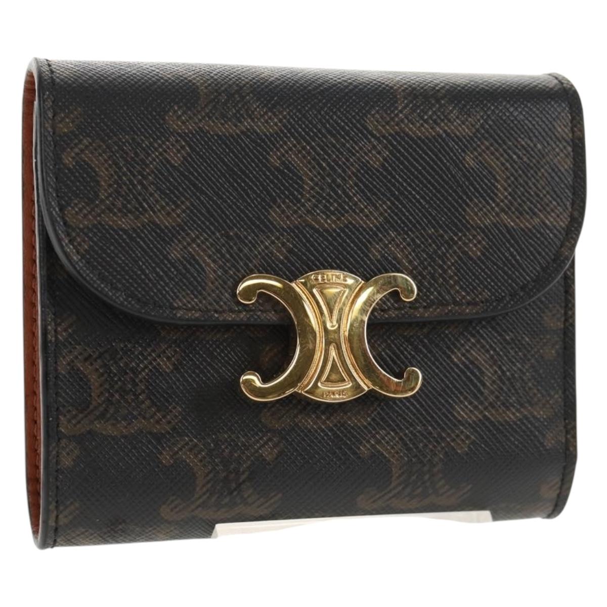 CELINE Triomphe Compact Wallet PVC Black Auth am9212M