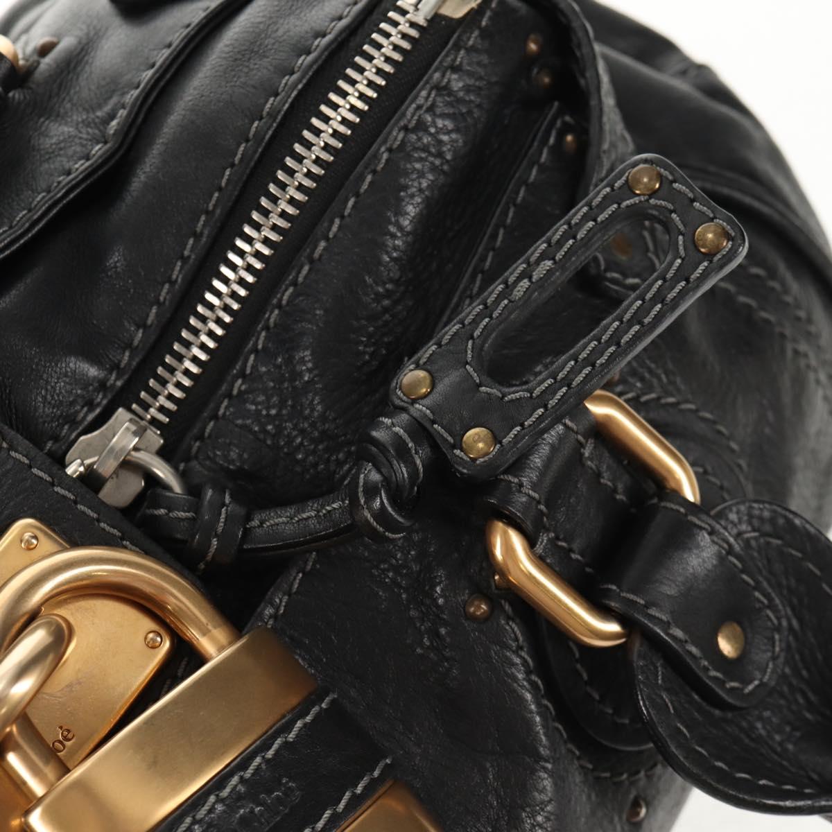 Chloe Paddington Hand Bag Leather Black Gold Auth am9217V