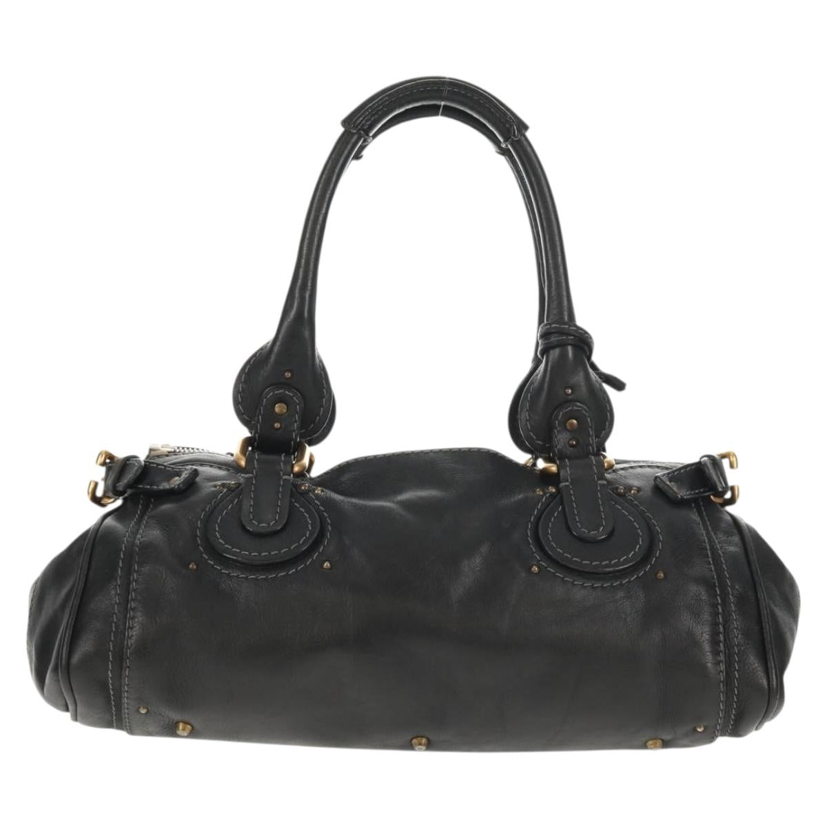Chloe Paddington Hand Bag Leather Black Gold Auth am9217V