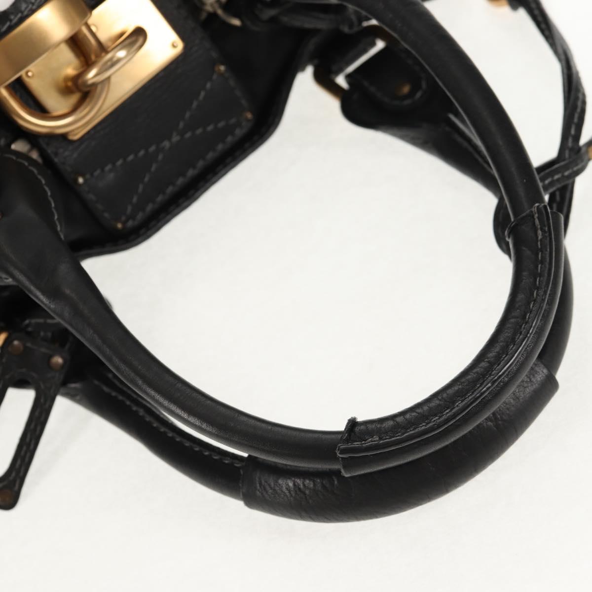 Chloe Paddington Hand Bag Leather Black Gold Auth am9217V