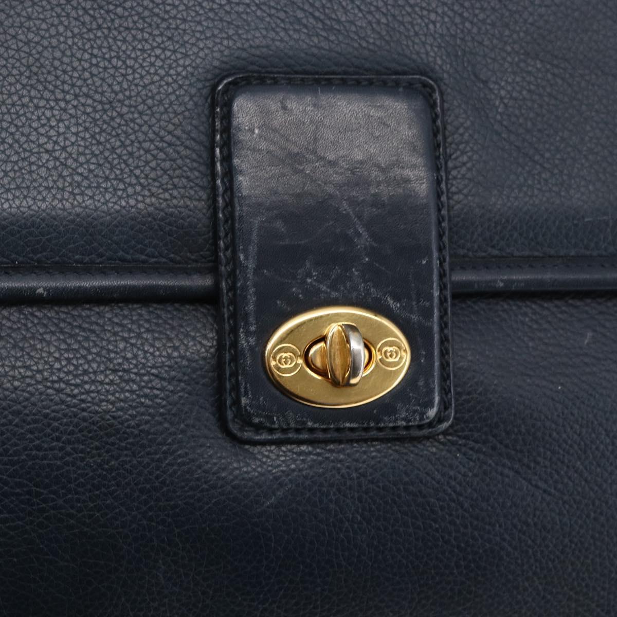 GUCCI Hand Bag Leather 2way Navy Gold 000 101 0274 Auth am9220