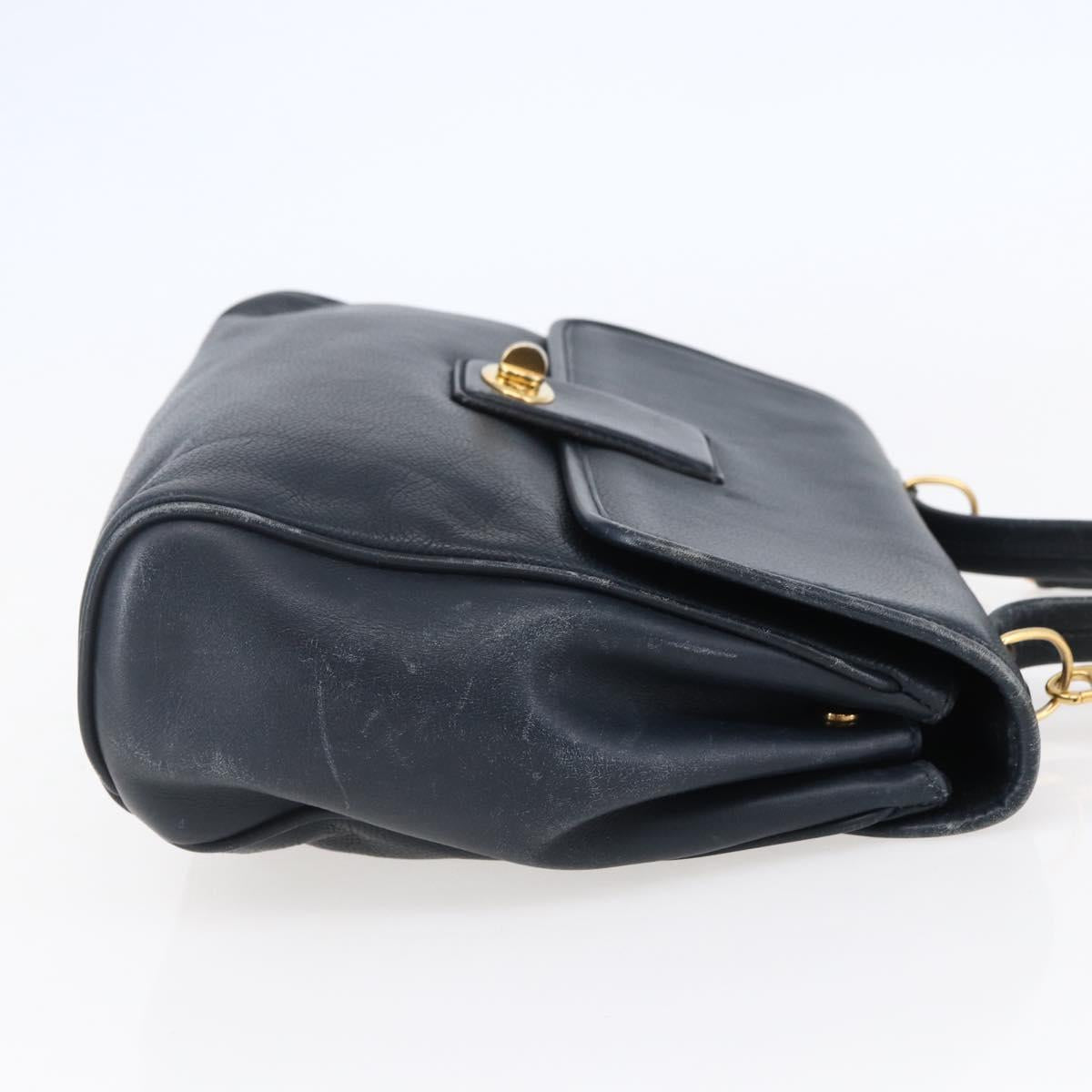 GUCCI Hand Bag Leather 2way Navy Gold 000 101 0274 Auth am9220