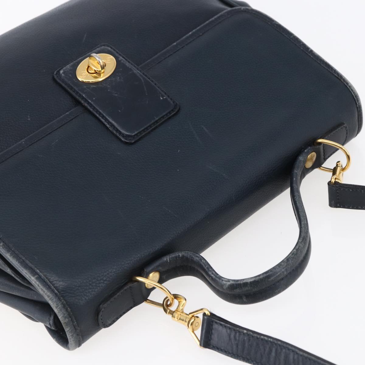 GUCCI Hand Bag Leather 2way Navy Gold 000 101 0274 Auth am9220
