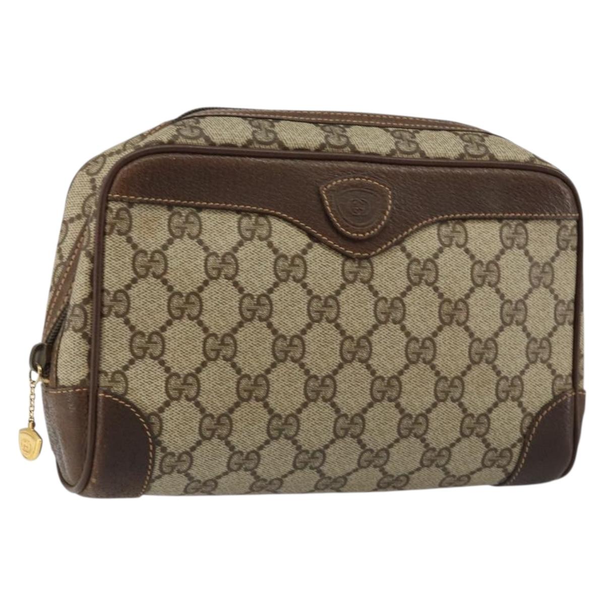 GUCCI GG Supreme Clutch Bag PVC Beige Gold 014 89 0094 Auth am9221