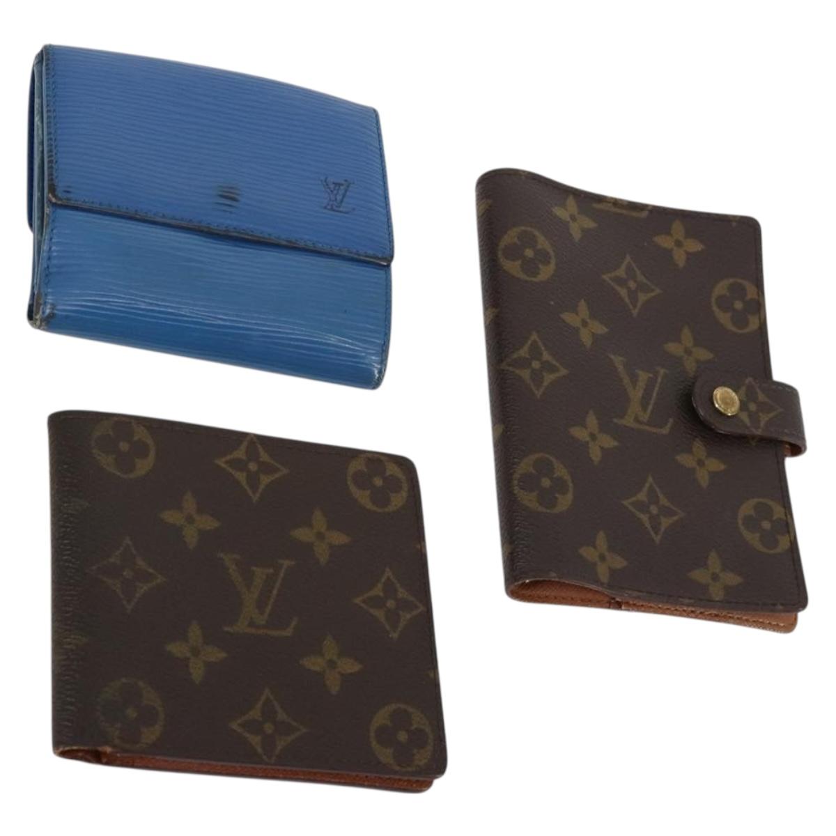 LOUIS VUITTON Epi Monogram Wallet 3Set Blue LV Auth am9225