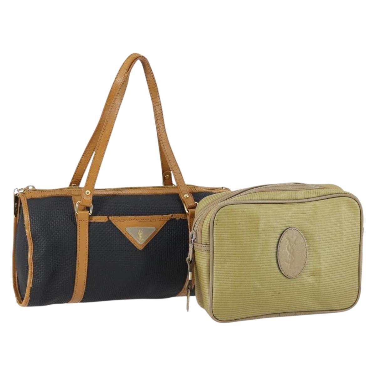 SAINT LAURENT Hand Bag Leather 2Set Black Gold beige Auth am9229