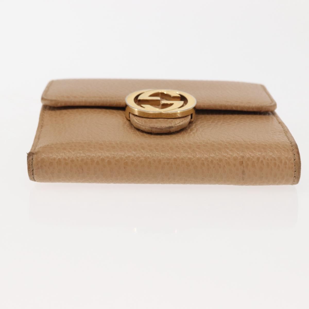 GUCCI Bifold Wallet Leather Outlet Beige Gold Beige 615525 Auth am9232