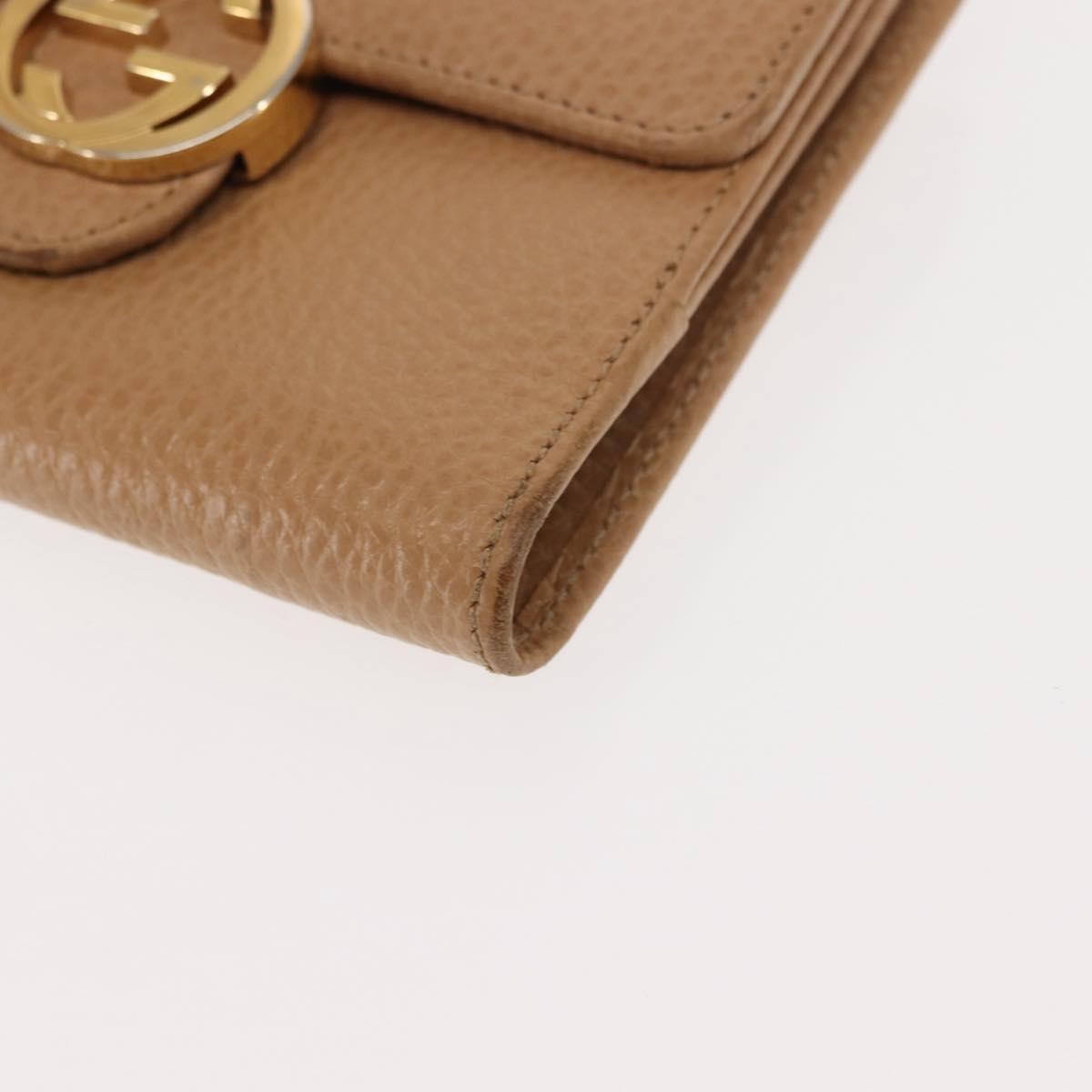 GUCCI Bifold Wallet Leather Outlet Beige Gold Beige 615525 Auth am9232