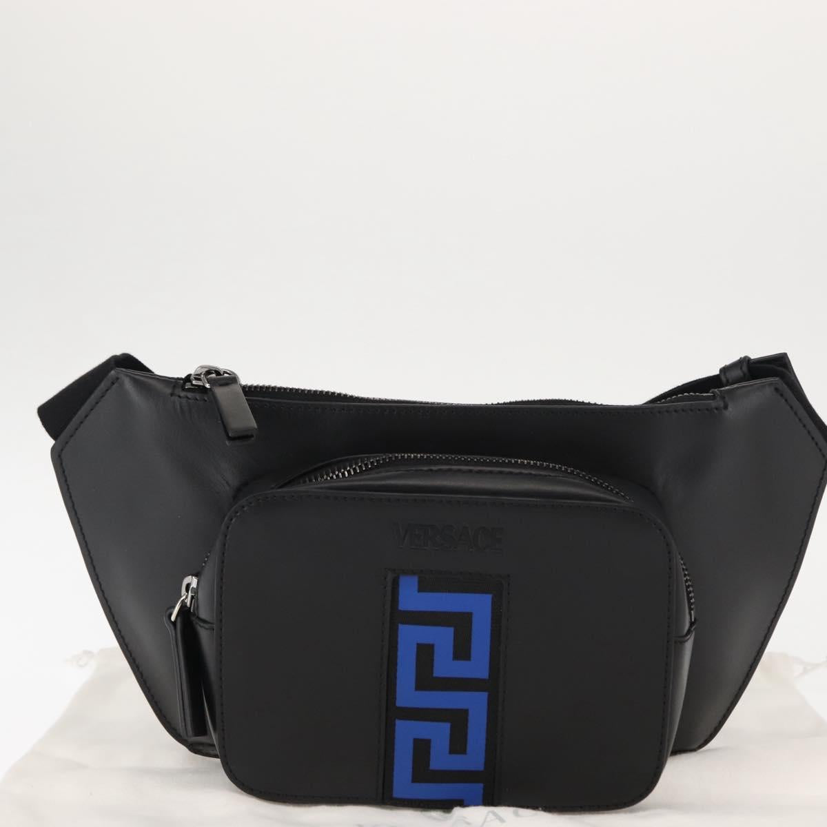 VERSACE Body Bag Leather Black Auth am9243