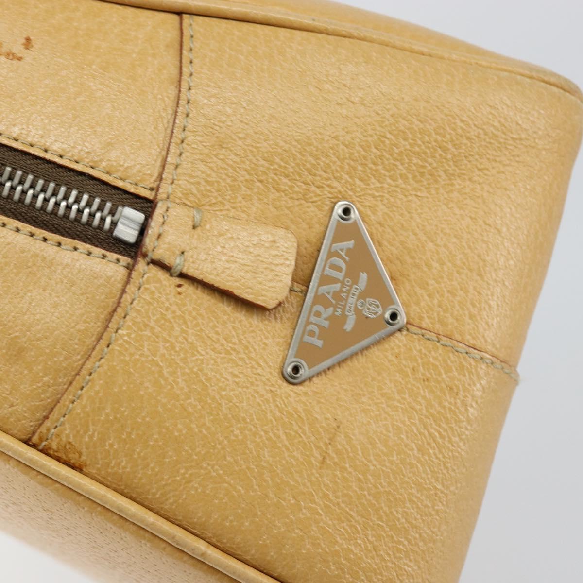 PRADA Shoulder Bag Leather Beige Silver Auth am9244