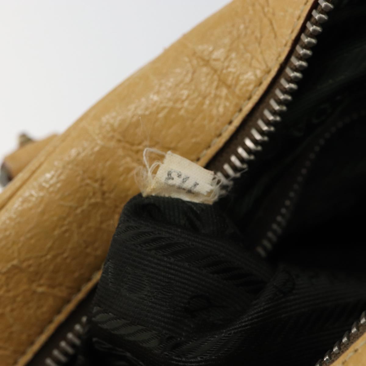 PRADA Shoulder Bag Leather Beige Silver Auth am9244