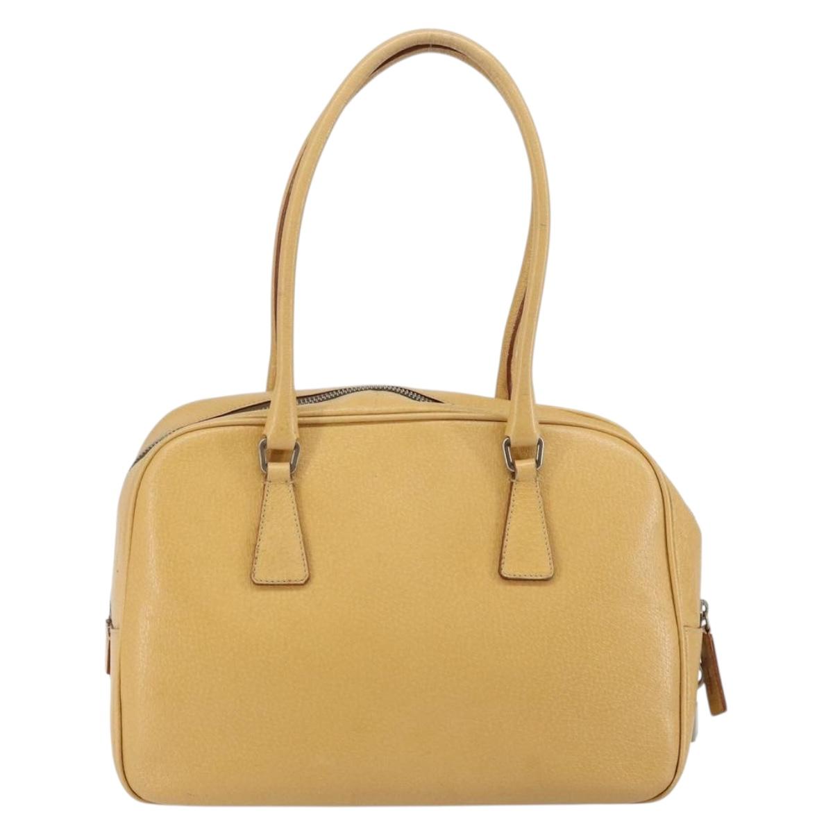 PRADA Shoulder Bag Leather Beige Silver Auth am9244