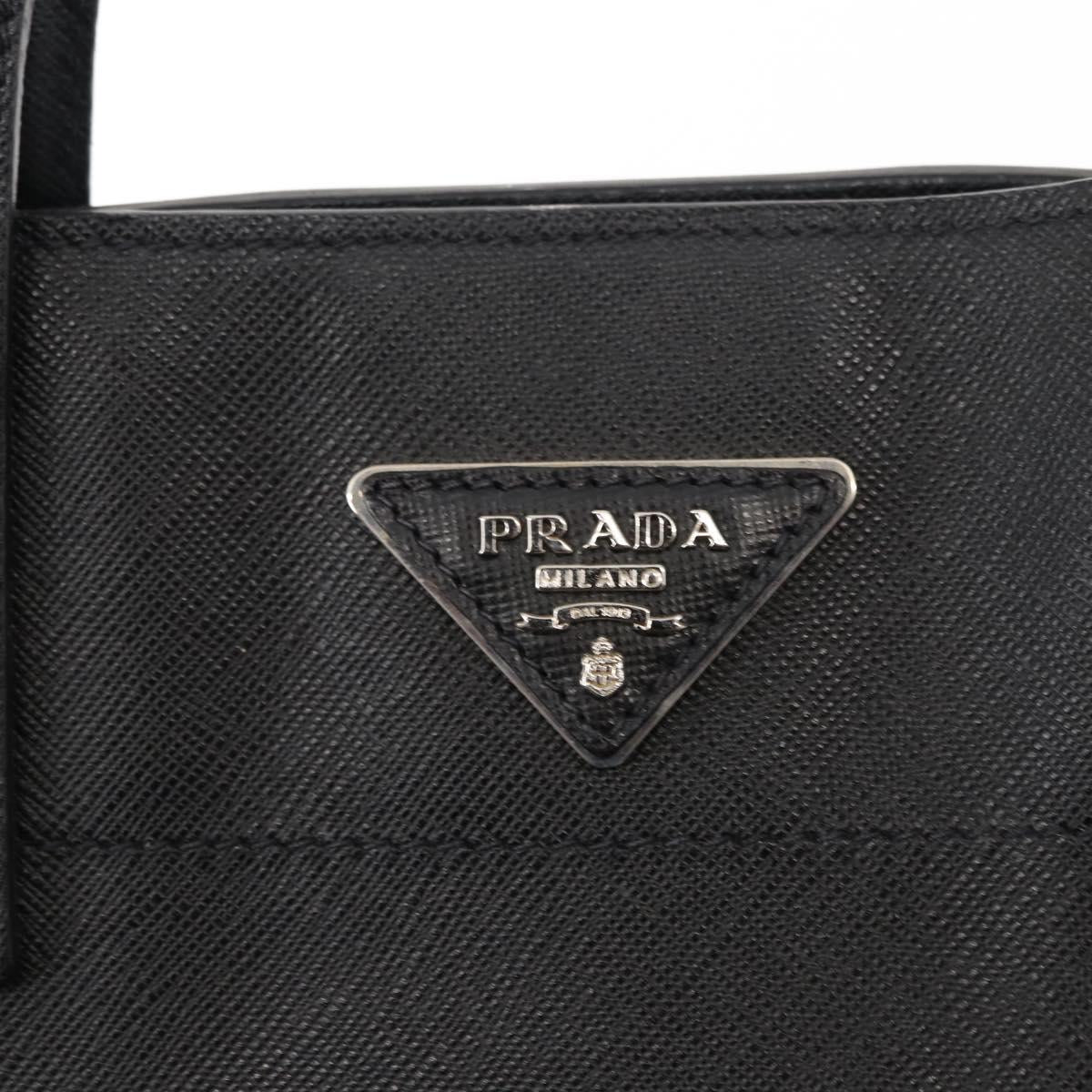 PRADA Tote Bag Safiano leather Black Silver Auth am9247