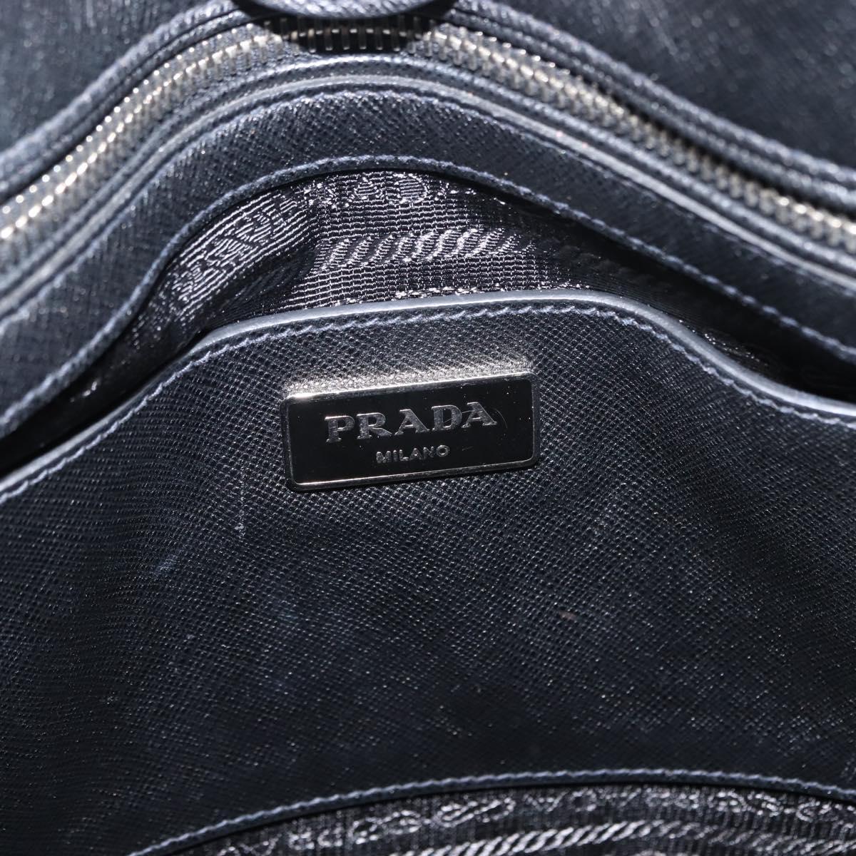 PRADA Tote Bag Safiano leather Black Silver Auth am9247
