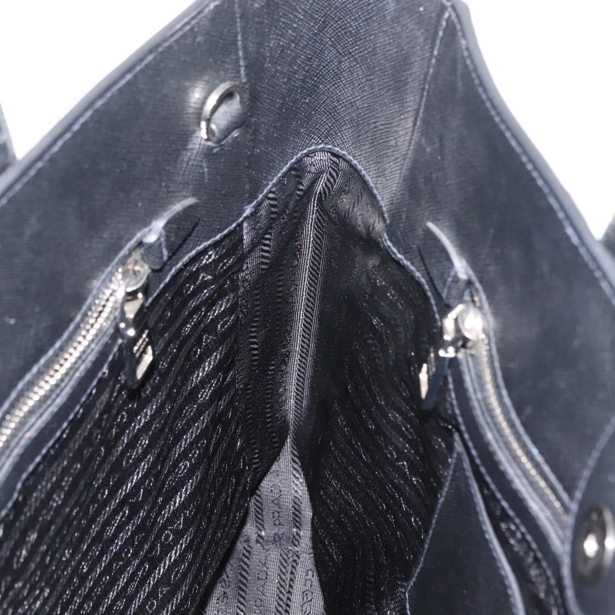 PRADA Tote Bag Safiano leather Black Silver Auth am9247