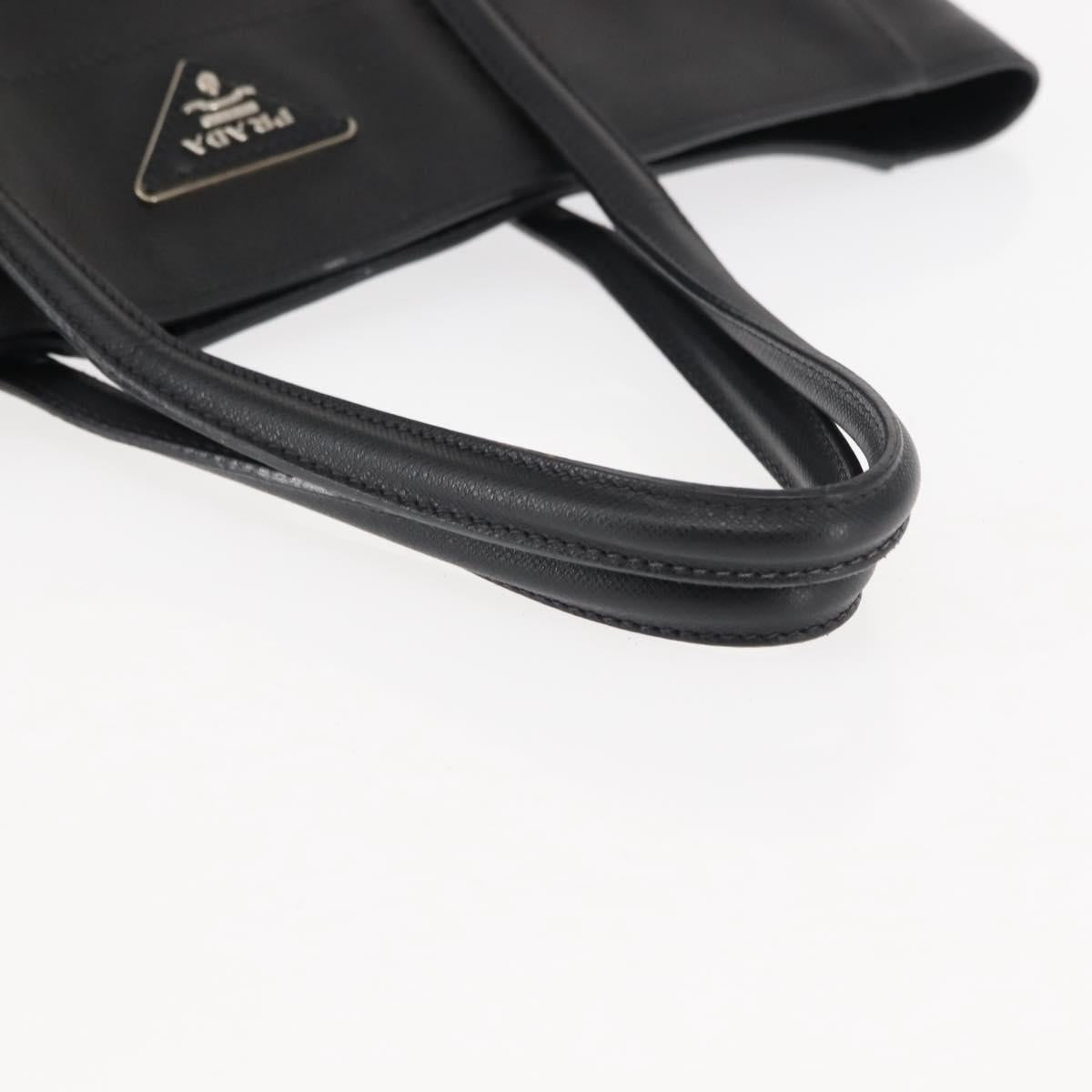 PRADA Tote Bag Safiano leather Black Silver Auth am9247