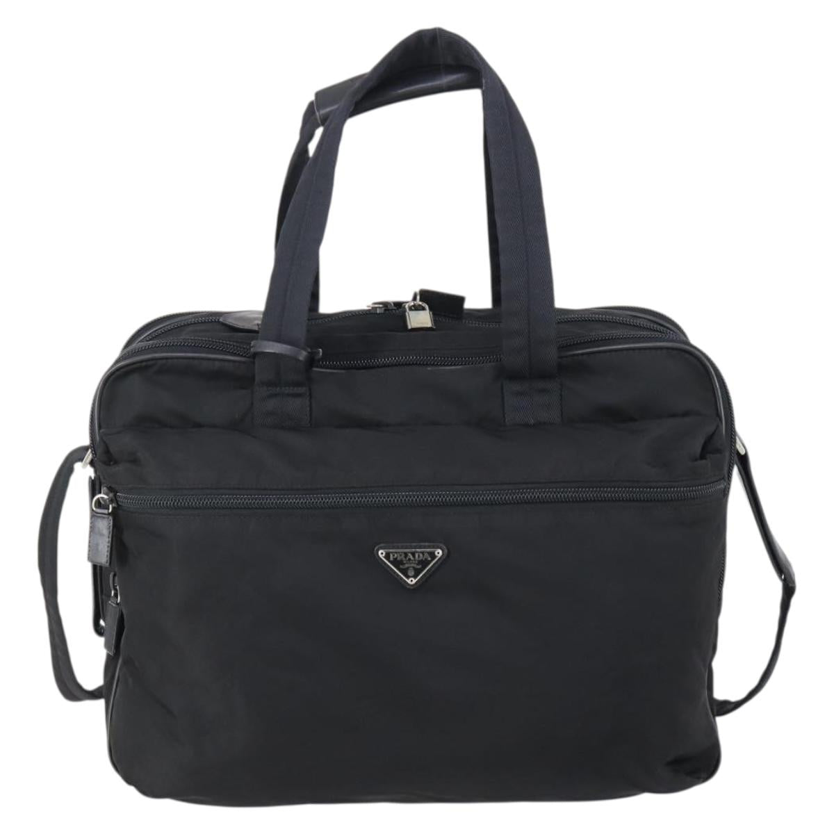 PRADA Boston Bag Nylon 2way Black Silver Auth am9248
