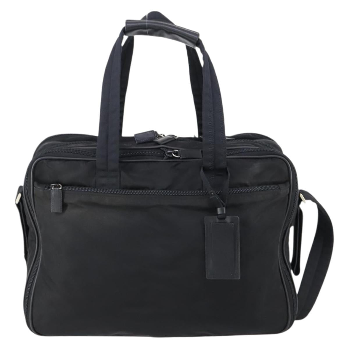 PRADA Boston Bag Nylon 2way Black Silver Auth am9248
