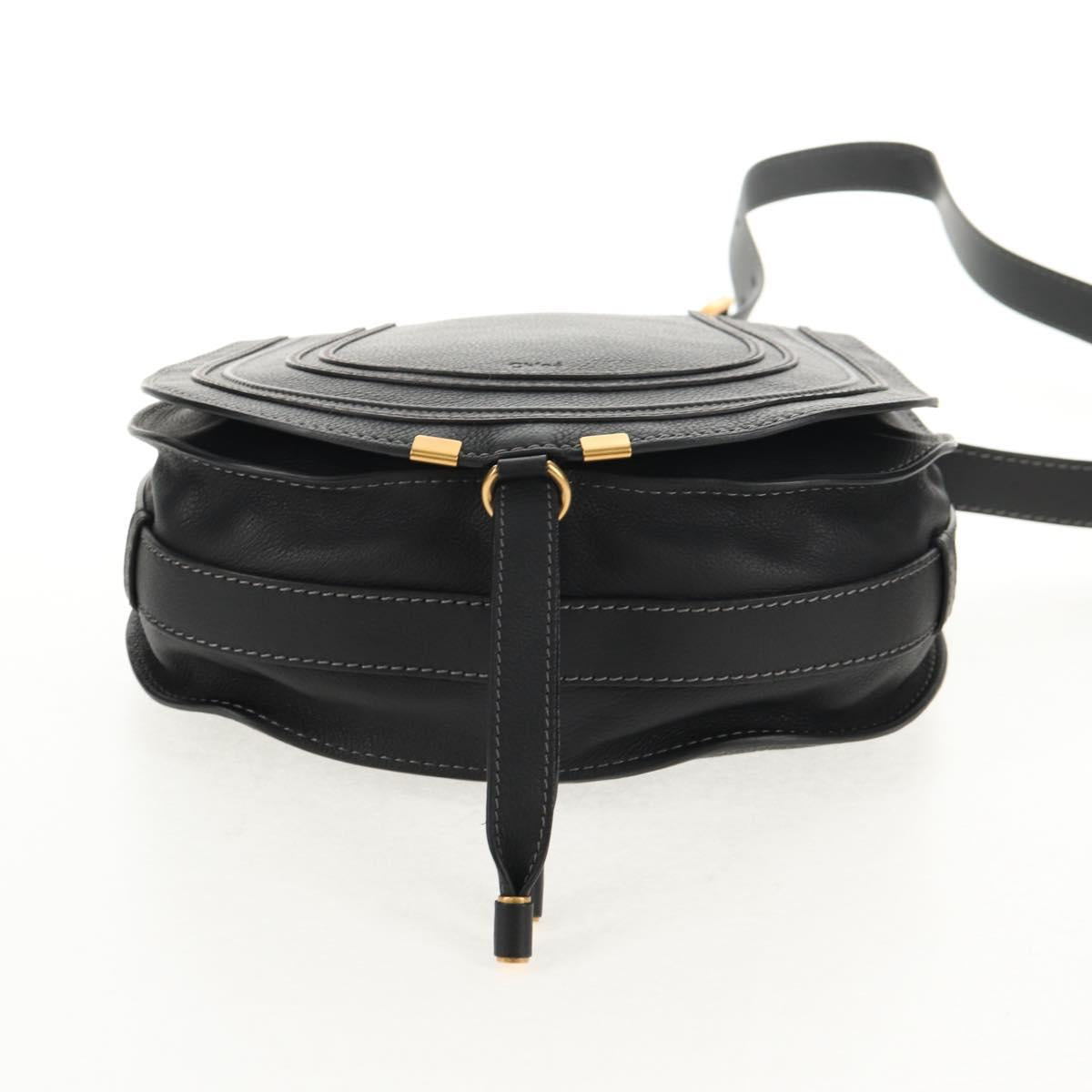 Chloe Mercy Shoulder Bag Leather Black Gold Auth am9250V