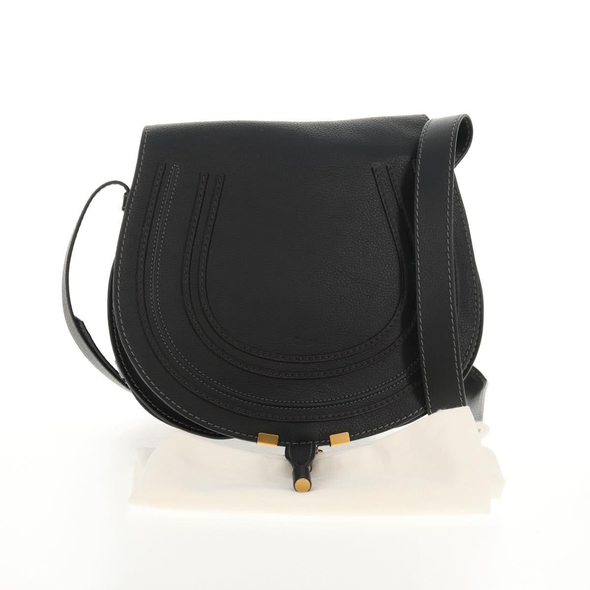 Chloe Mercy Shoulder Bag Leather Black Gold Auth am9250V