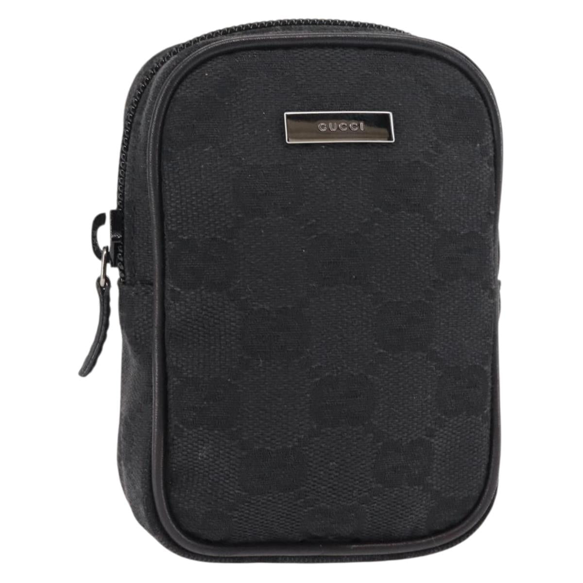 GUCCI GG Canvas Pouch Black Silver 74245 Auth am9252