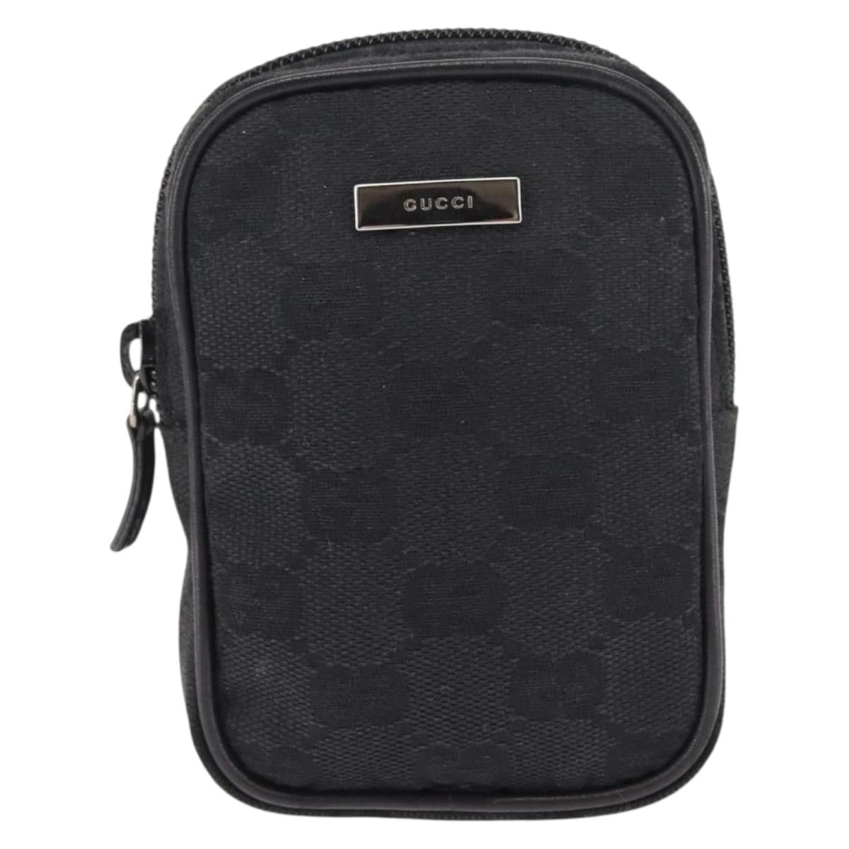 GUCCI GG Canvas Pouch Black Silver 74245 Auth am9252