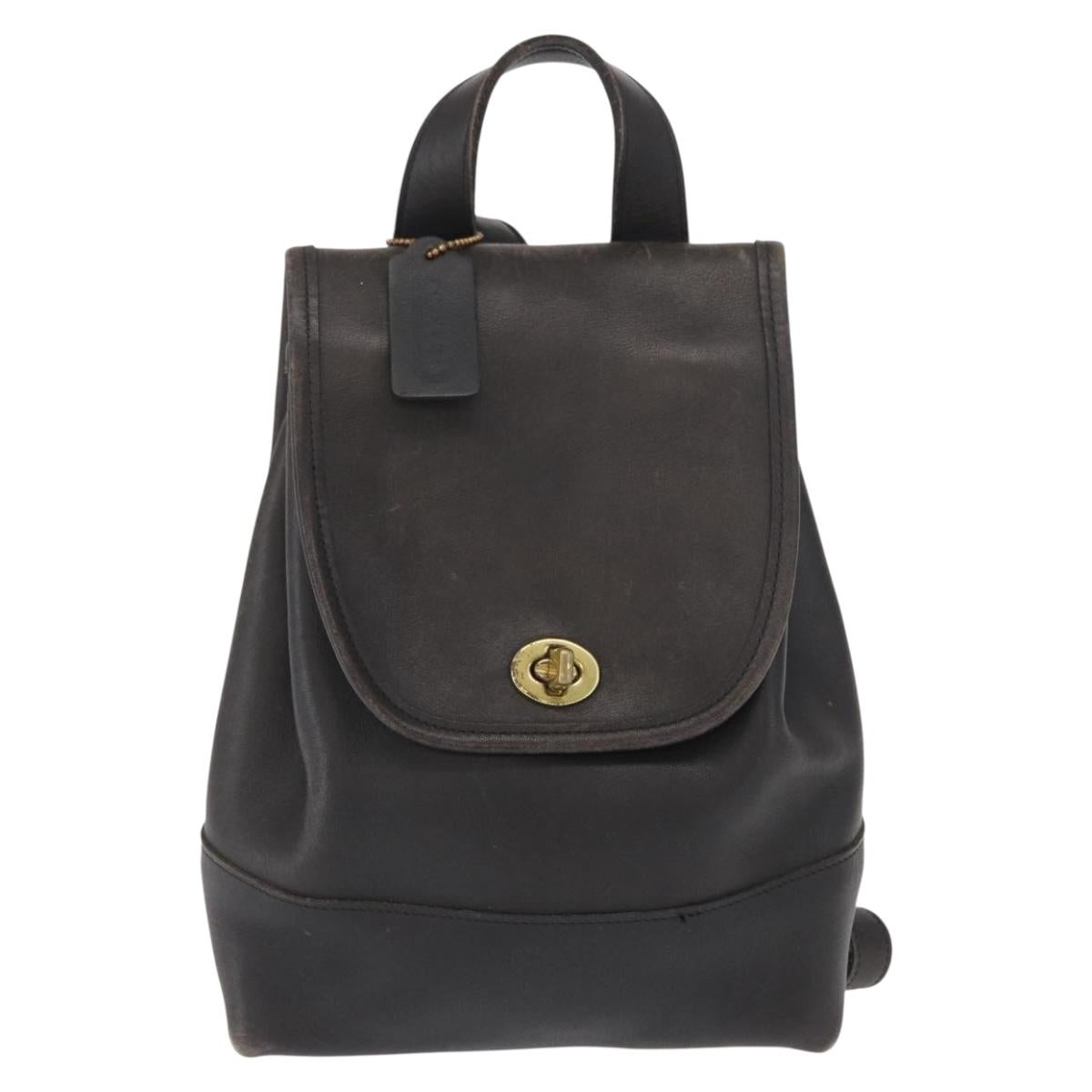 Coach Backpack Leather Black Gold Auth am9257