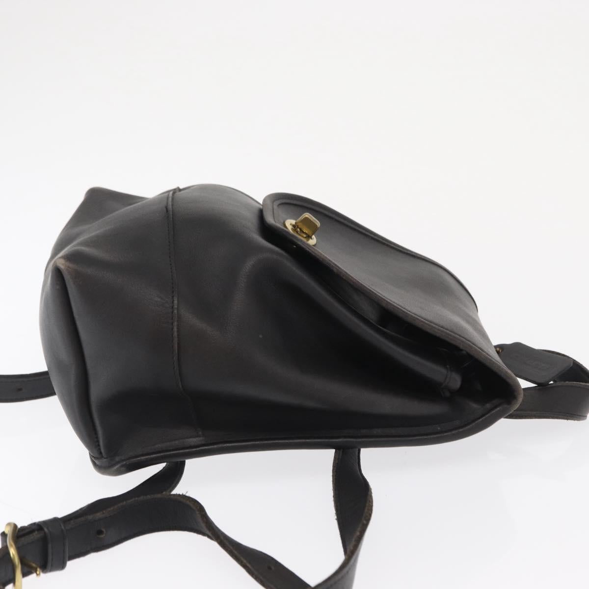 Coach Backpack Leather Black Gold Auth am9257