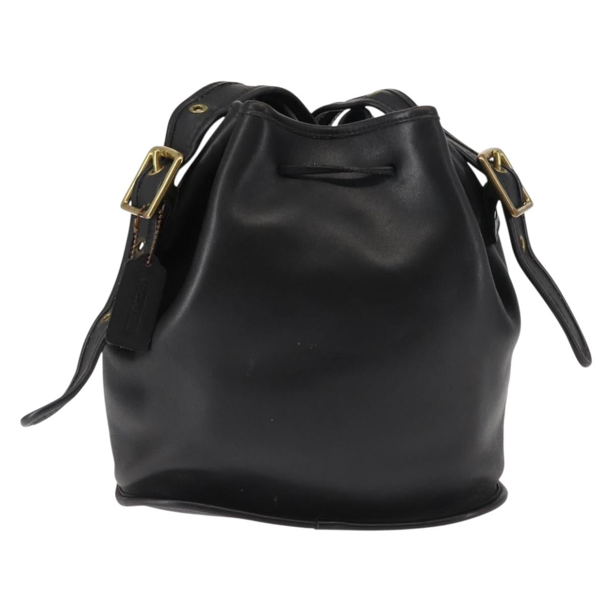 Coach Shoulder Bag Leather Black Gold Auth am9258