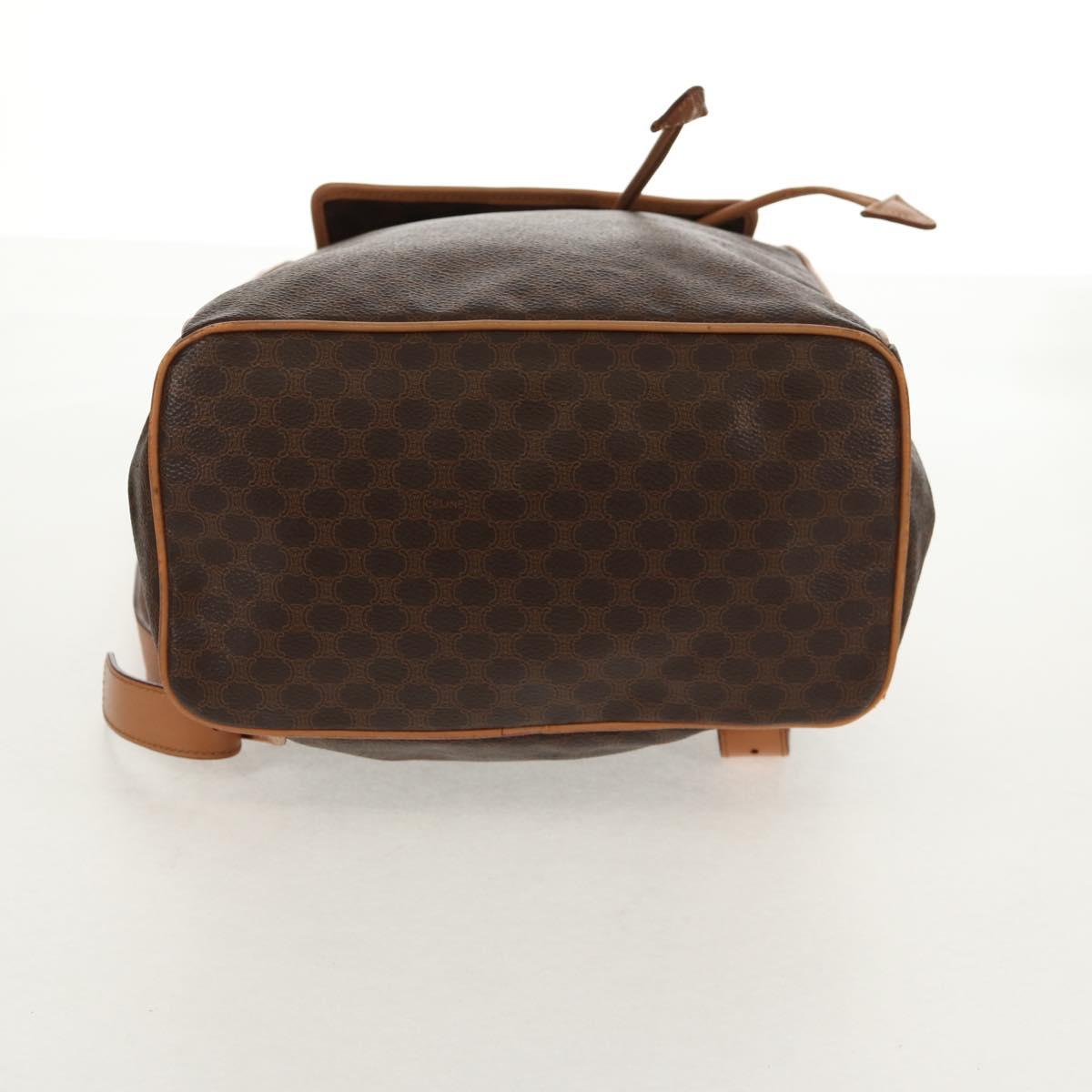 CELINE Macadam Canvas Backpack PVC Leather Brown Gold Auth am9264