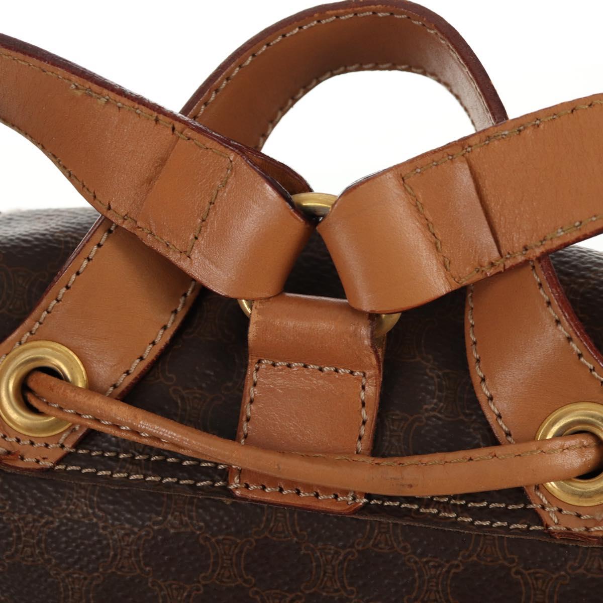 CELINE Macadam Canvas Backpack PVC Leather Brown Gold Auth am9264