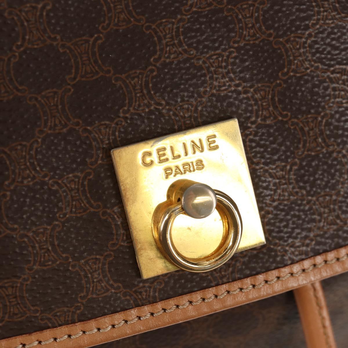 CELINE Macadam Canvas Backpack PVC Leather Brown Gold Auth am9264