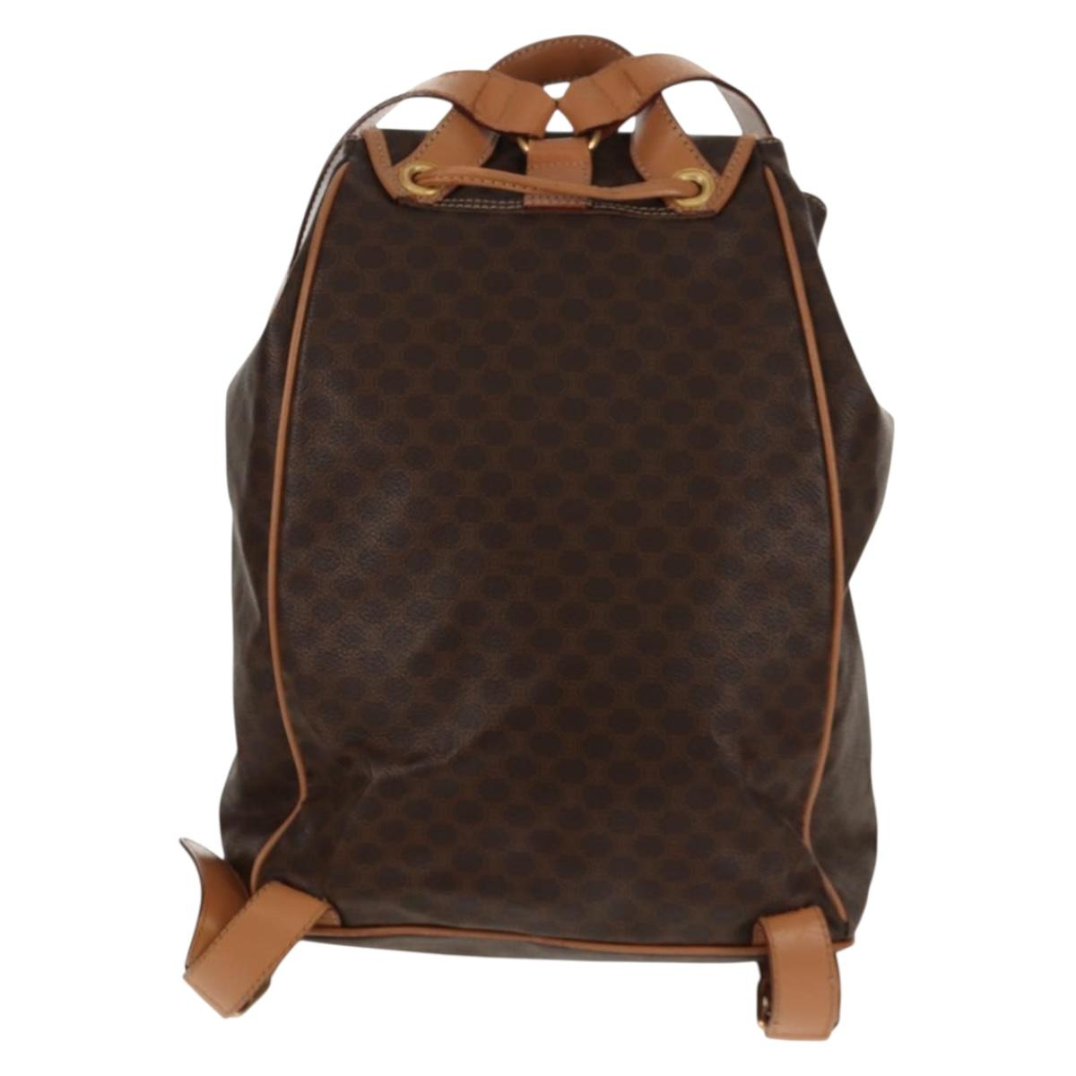 CELINE Macadam Canvas Backpack PVC Leather Brown Gold Auth am9264