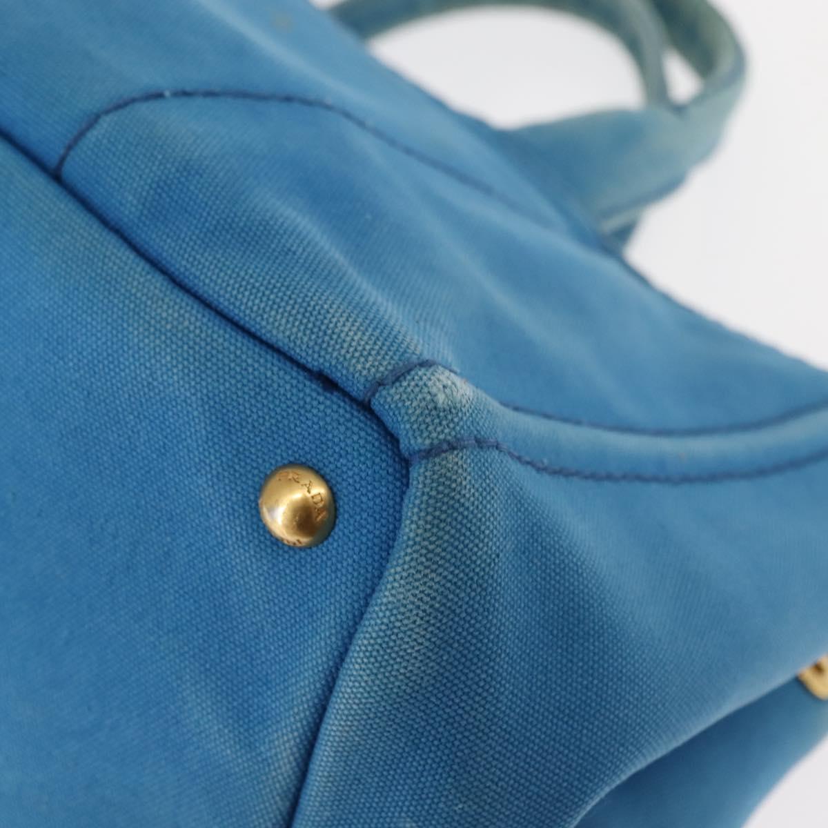 PRADA Canapa GM Hand Bag Canvas Blue Gold Auth am9265