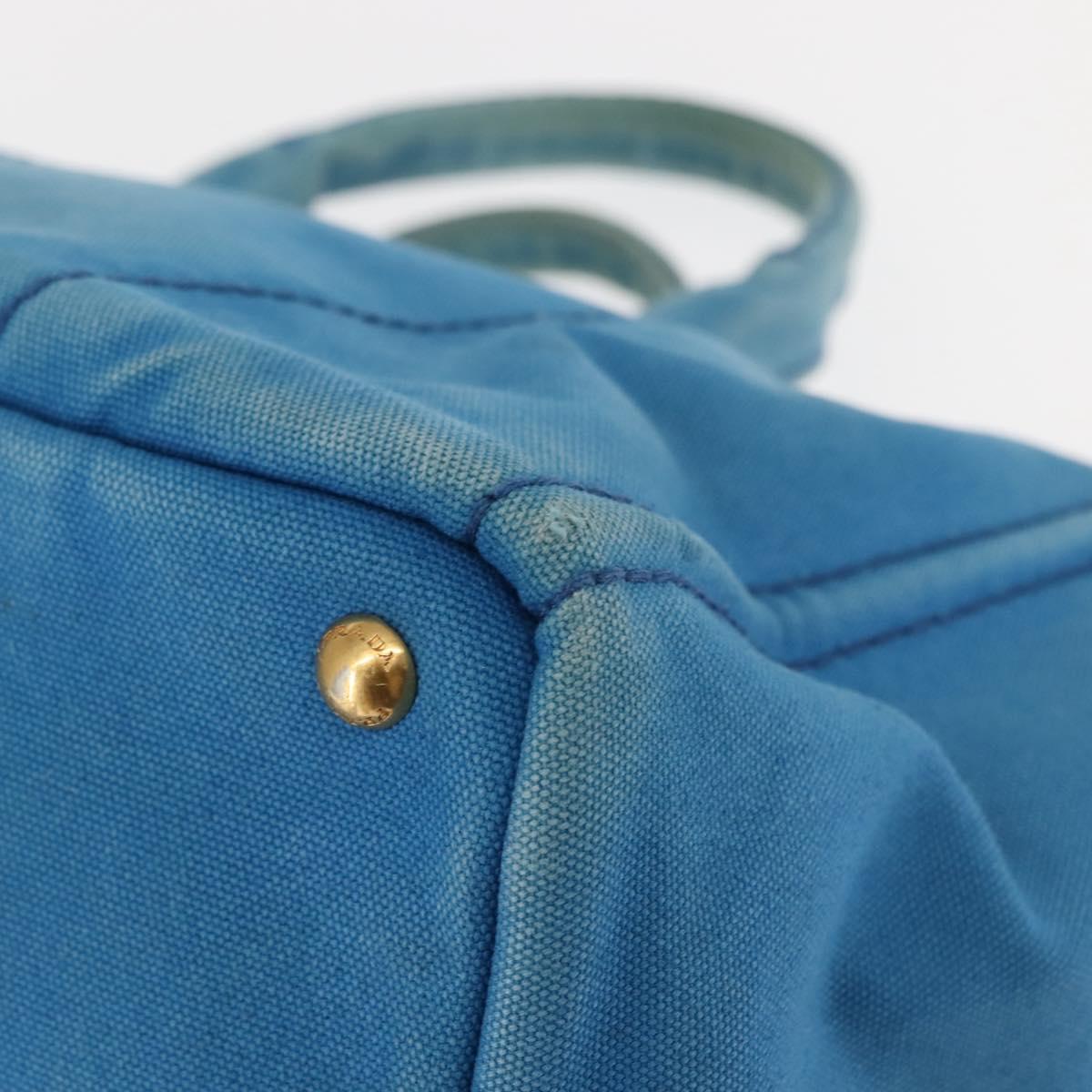 PRADA Canapa GM Hand Bag Canvas Blue Gold Auth am9265