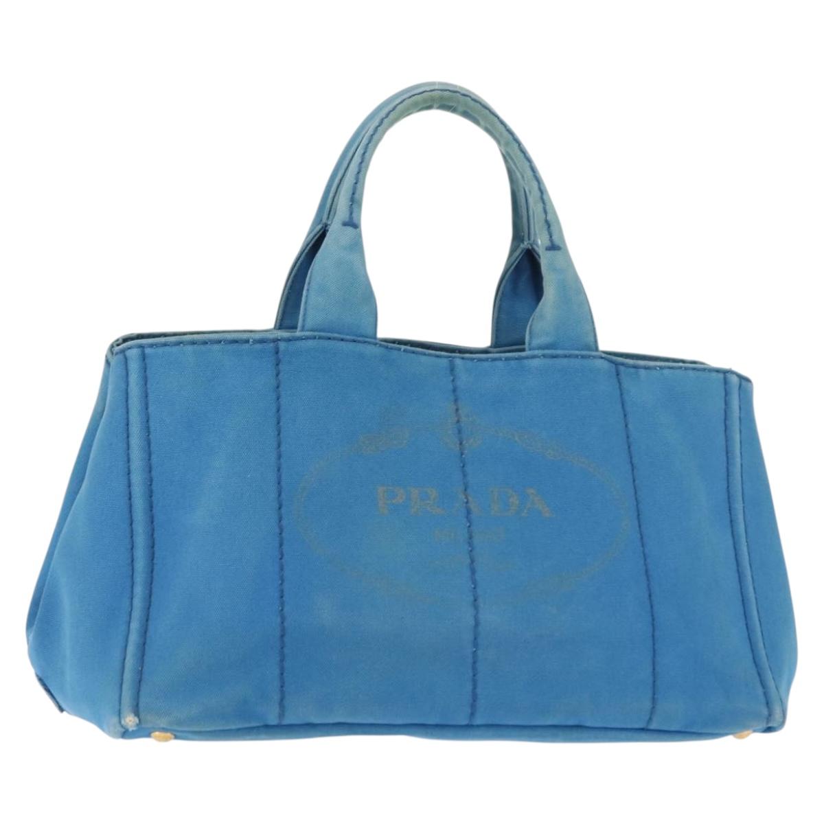 PRADA Canapa GM Hand Bag Canvas Blue Gold Auth am9265