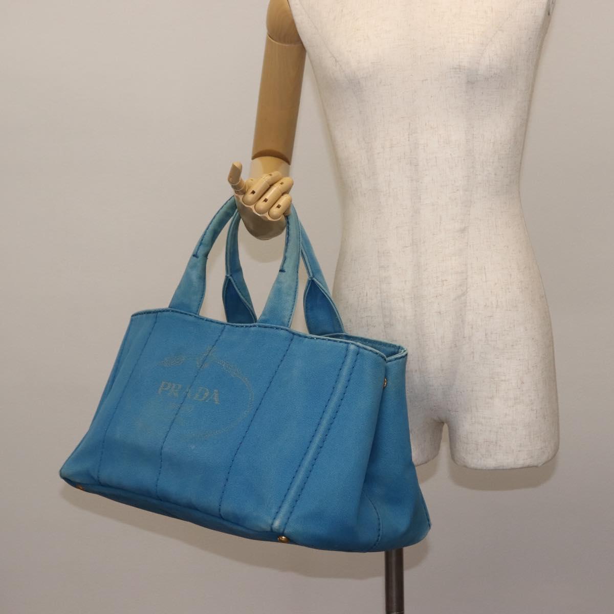PRADA Canapa GM Hand Bag Canvas Blue Gold Auth am9265